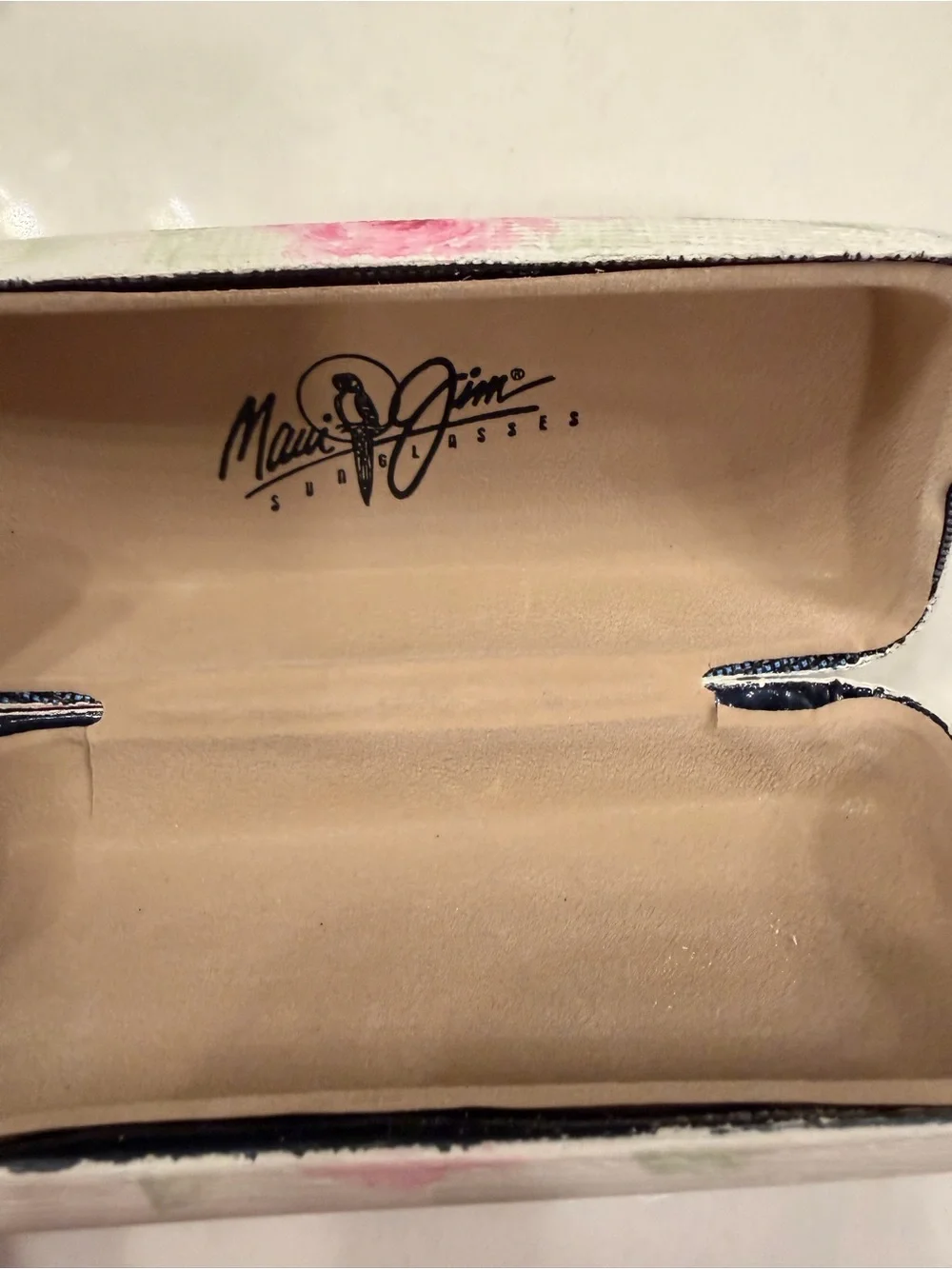 Maui Jim Pink Rose Floral Cosmetic Case with Green Leaves